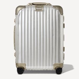 RIMOWA Silver Aluminum Carry-On with Champagne Accents